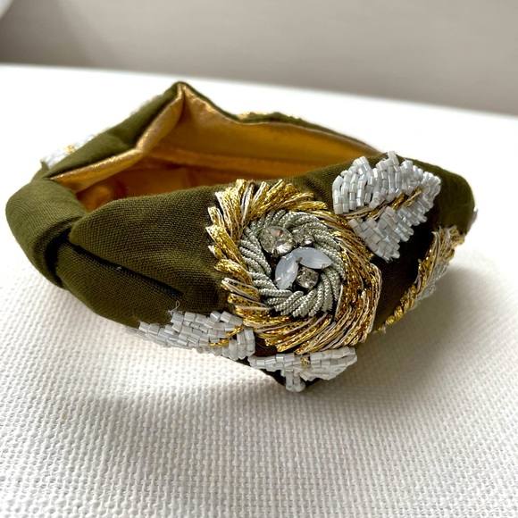 Beautiful beaded headband in Olive - Picture 3 of 4